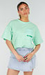Mintgroen Gestreept Oversized T-shirt met Iconic Opdruk