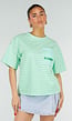 Mintgroen Gestreept Oversized T-shirt met Iconic Opdruk