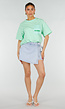 Mintgroen Gestreept Oversized T-shirt met Iconic Opdruk