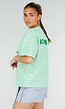 Mintgroen Gestreept Oversized T-shirt met Iconic Opdruk