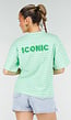 Mintgroen Gestreept Oversized T-shirt met Iconic Opdruk
