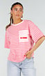 Roze Gestreept Katoenen T-Shirt met Korte Mouwen