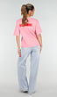 Roze Gestreept Katoenen T-Shirt met Korte Mouwen