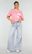 Roze Gestreept Katoenen T-Shirt met Korte Mouwen