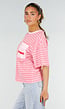 Roze Gestreept Katoenen T-Shirt met Korte Mouwen