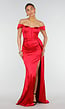 Rode Stretch Satijnen Off Shoulder Maxi Jurk met Split