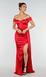 Rode Stretch Satijnen Off Shoulder Maxi Jurk met Split