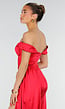 Rode Stretch Satijnen Off Shoulder Maxi Jurk met Split