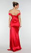 Rode Stretch Satijnen Off Shoulder Maxi Jurk met Split