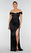 Zwarte Satin Off Shoulder Galajurk met Split