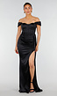 Zwarte Satin Off Shoulder Stretch Galajurk