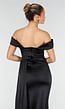 Zwarte Satin Off Shoulder Galajurk met Split