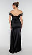 Zwarte Satin Off Shoulder Galajurk met Split