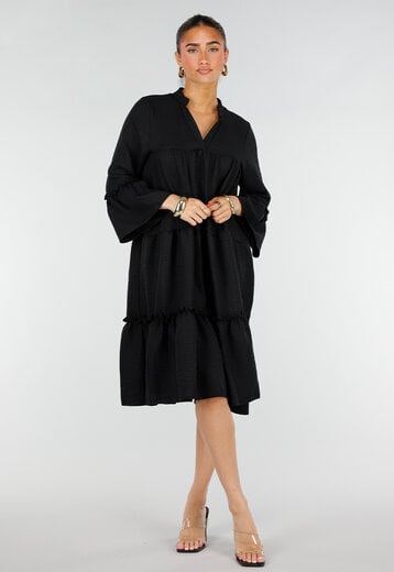 Zwarte Midi Jurk met Ruffles