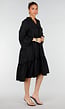 Zwarte Midi Jurk met V-Hals en Ruffle Details