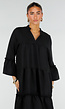 Zwarte Midi Jurk met V-Hals en Ruffle Details