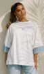 Wit Oversized T-Shirt met Blauw Kant