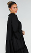 Zwarte Midi Jurk met V-Hals en Ruffle Details