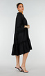 Zwarte Midi Jurk met V-Hals en Ruffle Details