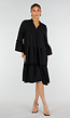 Zwarte Midi Jurk met V-Hals en Ruffle Details