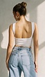 Witte Cropped Top met Kanten Rand en Brede Bandjes