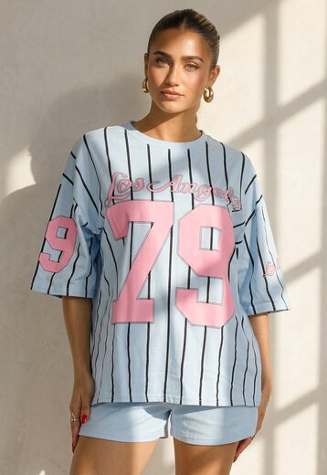 Oversized Lichtblauw Jersey Shirt