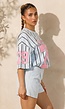 Oversized Lichtblauw Jersey Shirt met Roze Print en Strepen