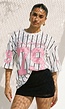 Wit Oversized Baseball T-Shirt met Roze Cijferprint en Strepen
