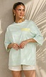 Lichtblauw Geel Gestreepte Oversized T-shirt met Tekstprint