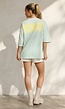 Lichtblauw Geel Gestreepte Oversized T-shirt met Tekstprint