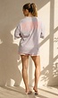 Lichtblauw Gestreept Oversized T-Shirt met Roze Strepen