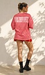 Roze Rode Gestreepte Oversized T-shirt met Tekstprint
