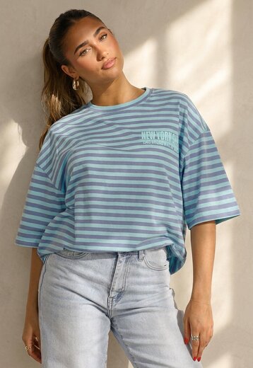 Blauw Gestreept Oversized T-Shirt