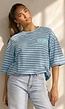 Blauw Gestreept Oversized T-Shirt met Korte Mouwen