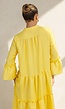 Gele Midi Jurk met V-hals en Ruffle Details