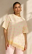 Lichtgeel T-Shirt met Roze Stippen en Kant