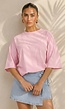Roze Oversized T-shirt met Korte Mouwen en Backprint