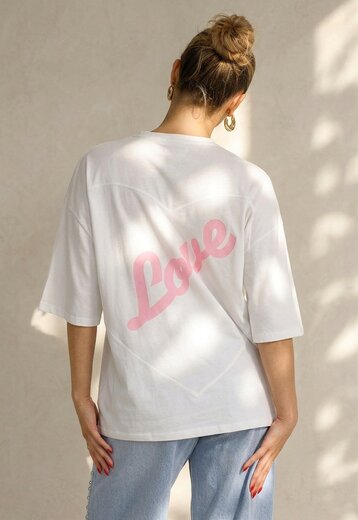 Wit Katoenen T-shirt met Roze Tekstprint
