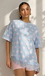 Lichtblauw T-Shirt met Roze Stippen en Kant