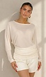 Crème Mesh Top met Lange Mouwen en Stretch