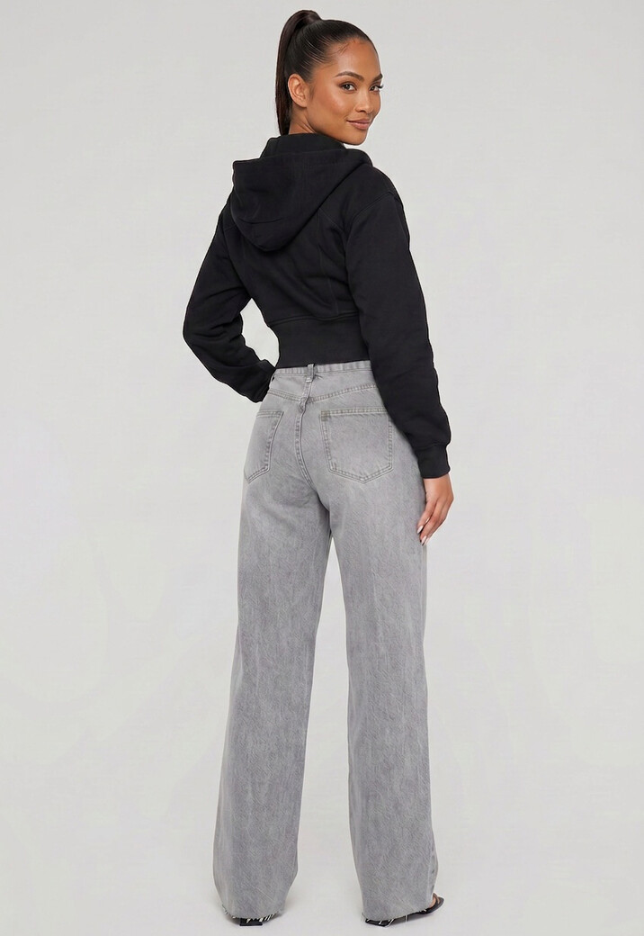 Zwart Vest in Kort Model met Afneembare Capuchon