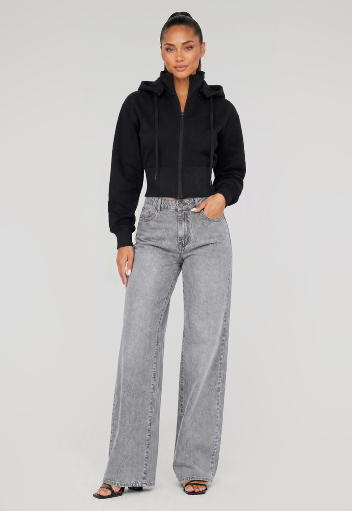 Zwart Vest in Kort Model met Afneembare Capuchon