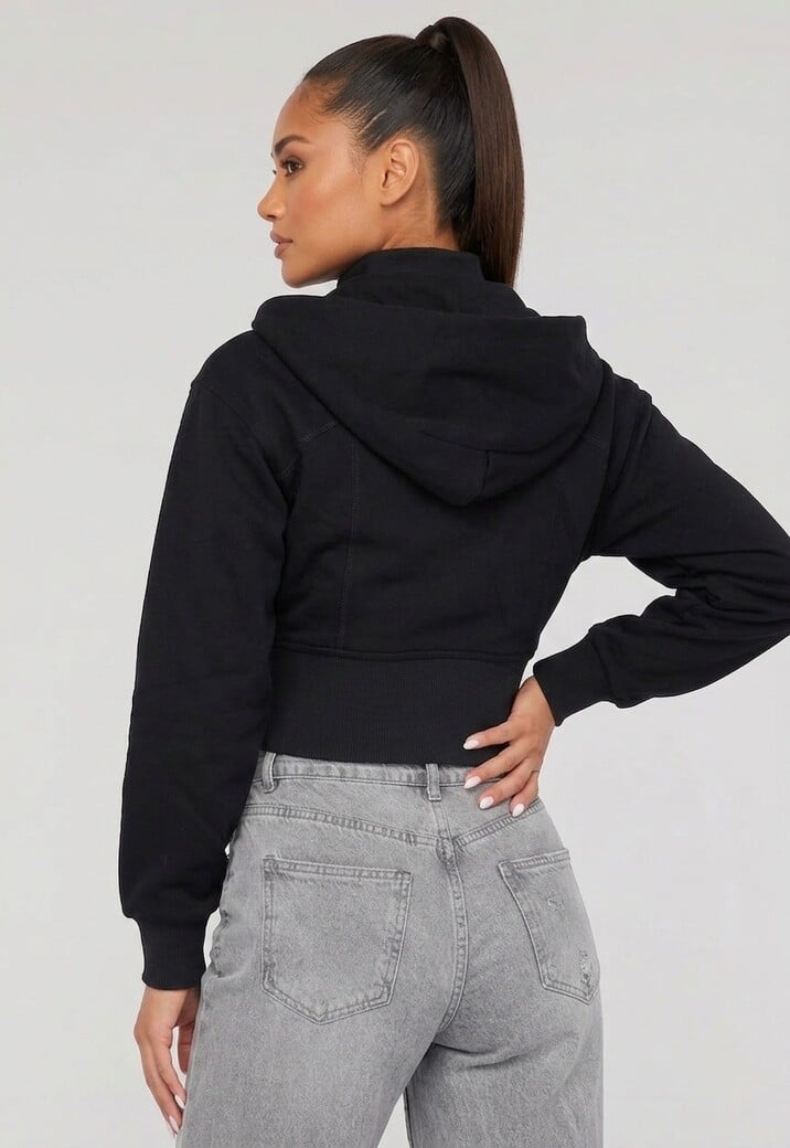 Zwart Vest in Kort Model met Afneembare Capuchon