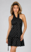 Zwarte Halter Jurk met Witte Stippen en Open Rug
