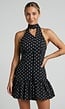 Zwarte Halter Jurk met Witte Stippen en Open Rug