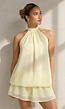 Butter Yellow Halter Jurk met Gelaagde Rok en Open Rug