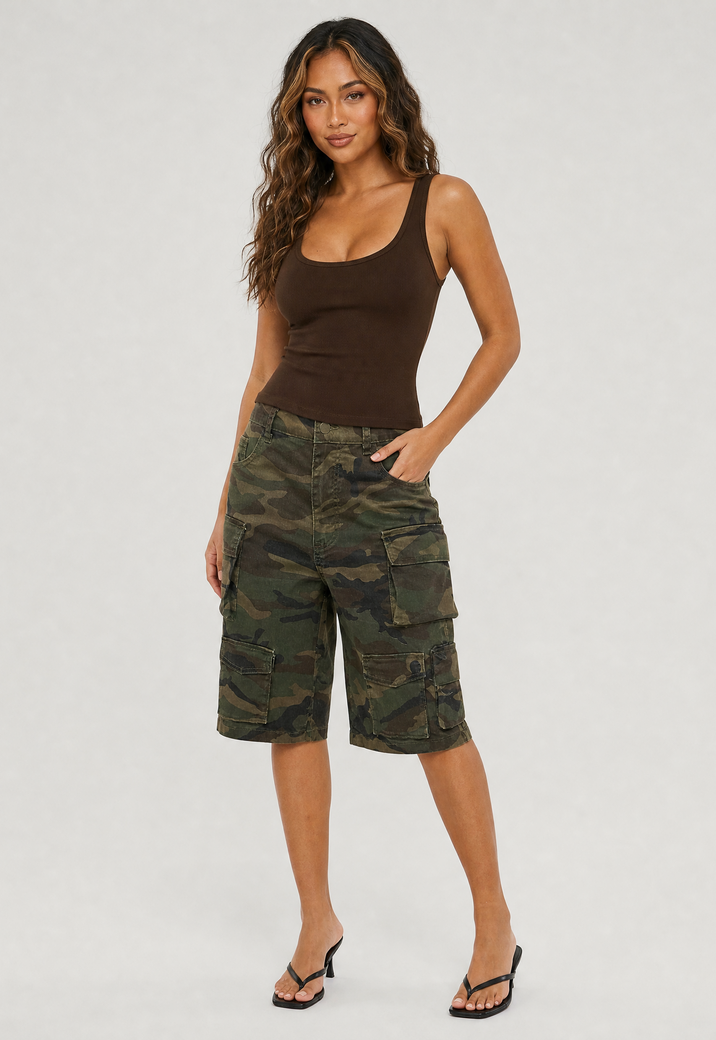 Groene Camouflage Cargo Bermuda Short met Zakken
