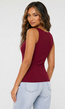 Bordeaux Rood Rib Hemdje met Stretch en Brede Bandjes