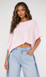 Lichtroze Gebreide Poncho Top met Korte Mouwen