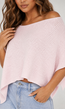 Lichtroze Gebreide Poncho Top met Korte Mouwen
